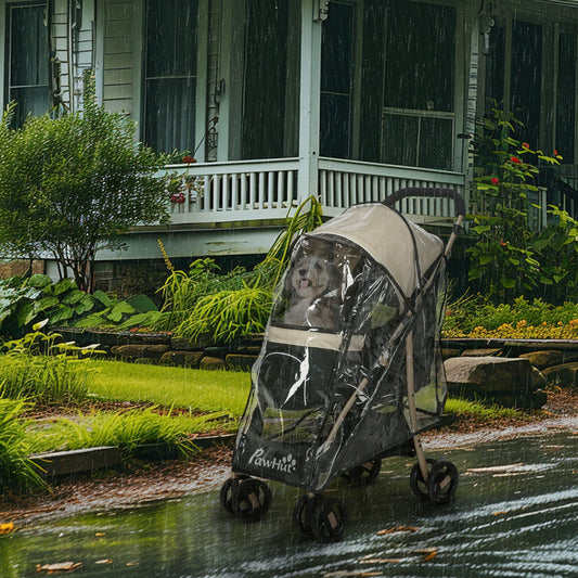 Pawhut Pet Stroller for XS and S Dogs W/ Rain Cover - Khaki