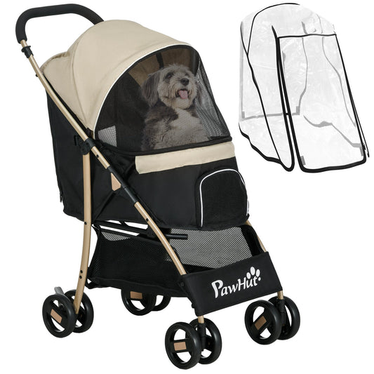Pawhut Pet Stroller for XS and S Dogs W/ Rain Cover - Khaki